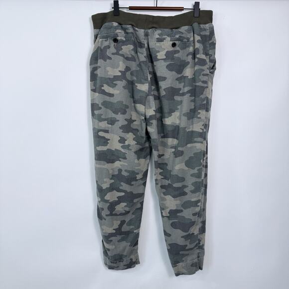 Lucky Brand Camo Linen Blend Jogger Pants Womens Size L Green Drawstring Pockets - Picture 2 of 6